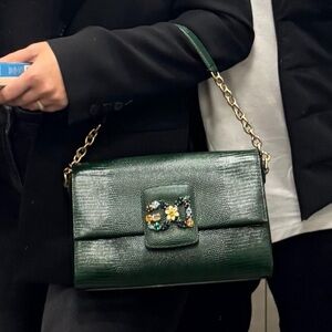 Dolce & Gabbana Green Shoulder Bag with Floral Accent
